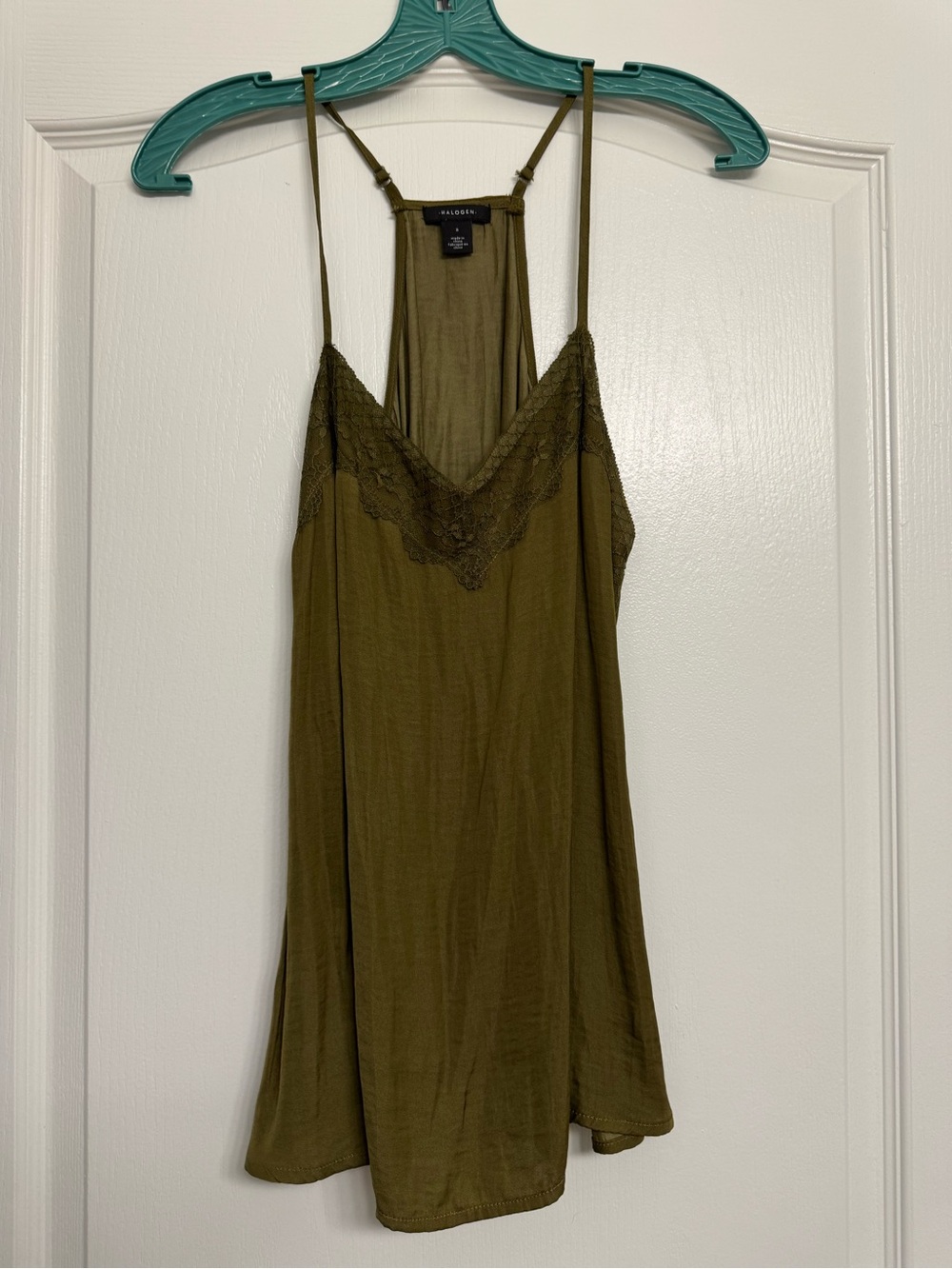 Lace-Trim Olive Slip Tank